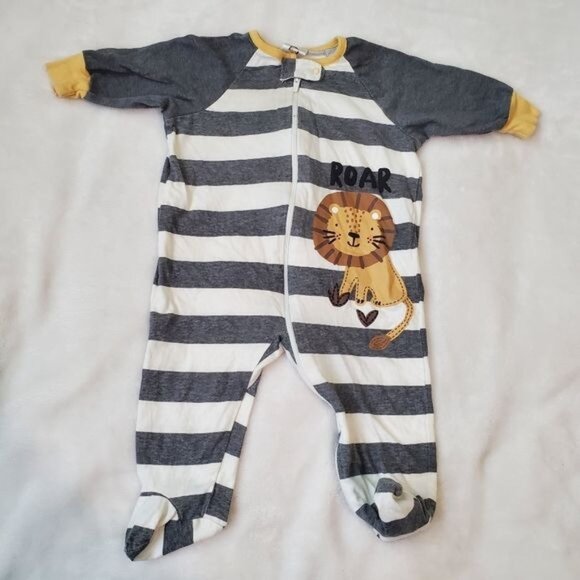 Organic cotton Gerber Overall 3-6 Months Striped Footie zip closure lion - Picture 2 of 3